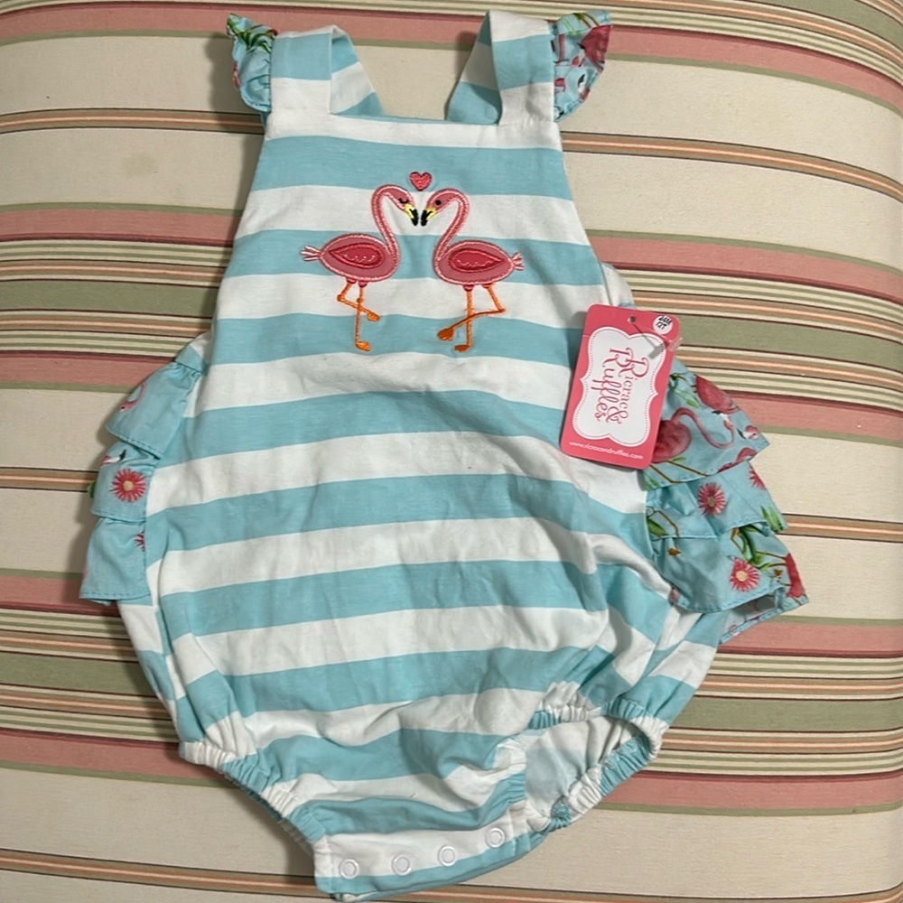 NEW Ricrac & Ruffles Boutique toddler girls one piece flamingo size 24/2t